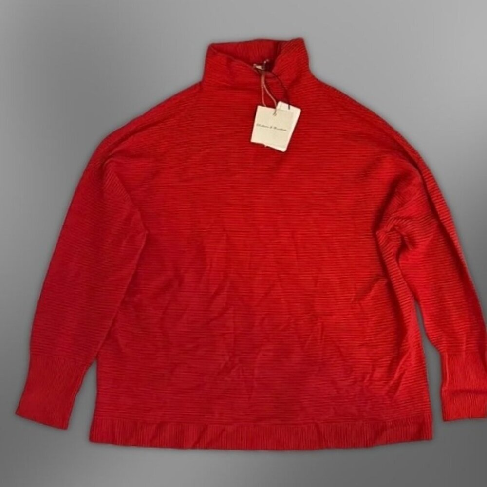 Chelsea & Theodore Turtleneck Sweater Ribbed Design Textured Lightweight Red XL